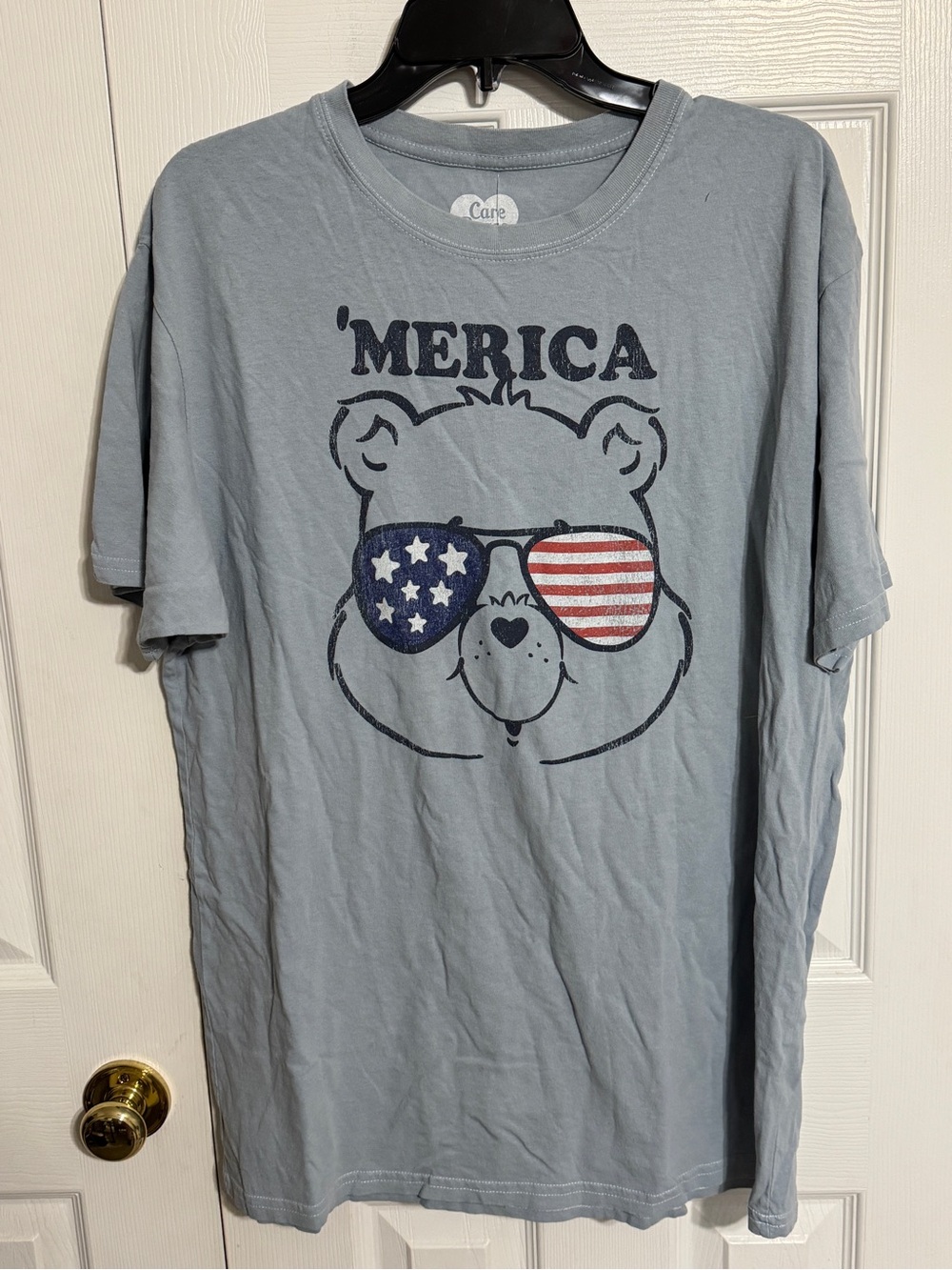 Care Bears Light Gray/Blue 'Merica Bear Sunglasses Graphic Tee